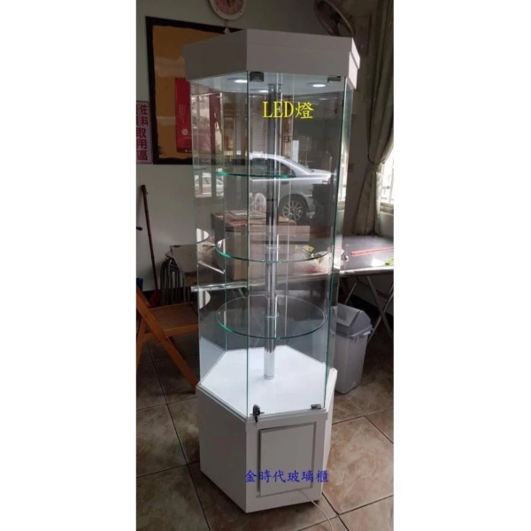 07-電動LED六角旋轉玻璃櫃